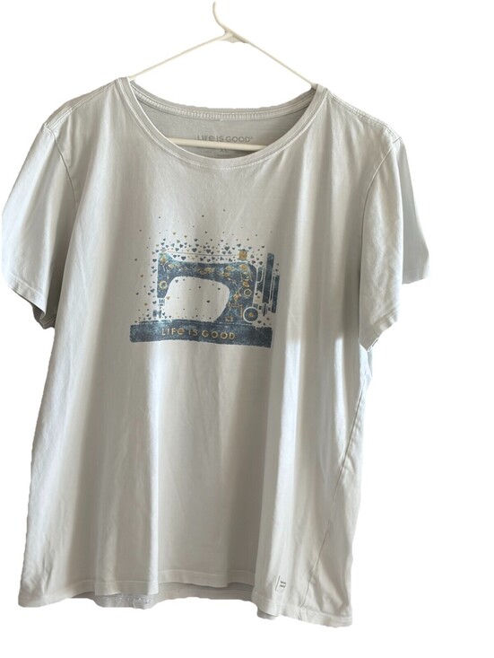 Life Is Good Tops - Life Is Good XL Crusher Tee Sewing Machine Graphic Short Sleeve White